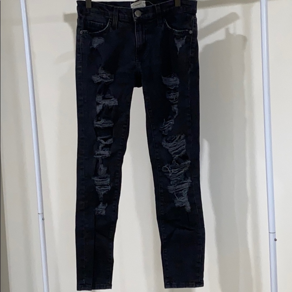 Current/Elliott Ripped Skinny Black Jeans